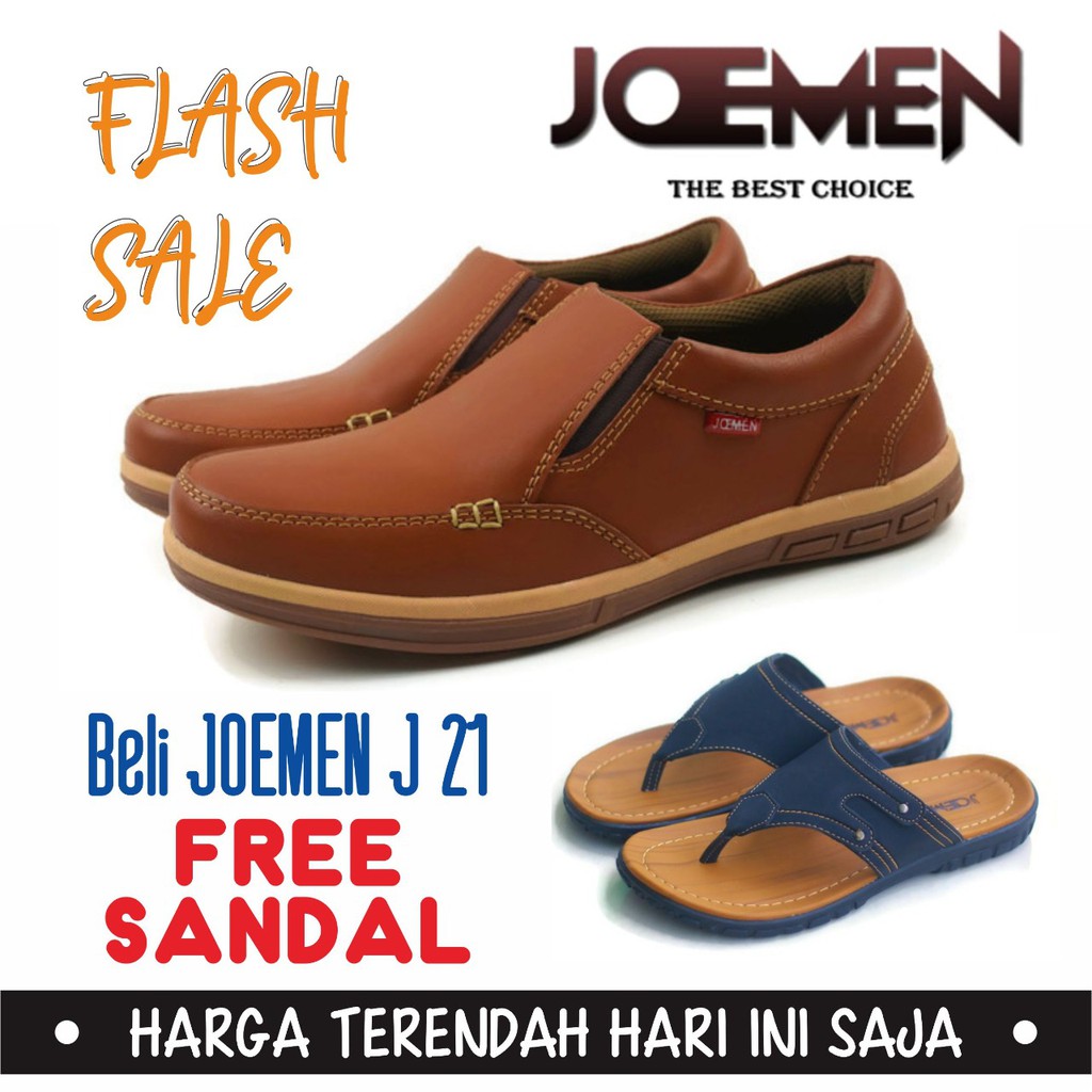 BUNDLING SEPATU KULIT JOEMEN J 21 FREE SANDAL S 03 TAN HITAM