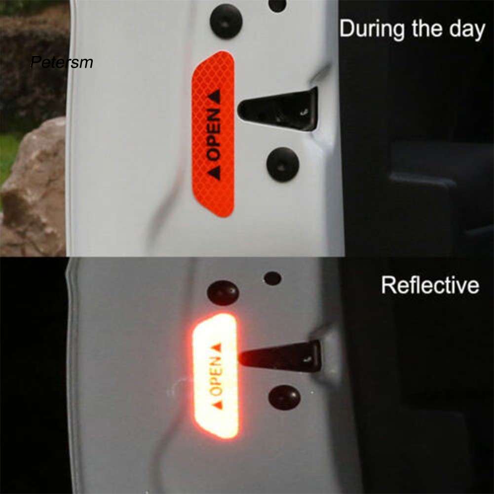 PST_4Pcs Adhesive Car Door Open Reflective Sticker Tape Safety Warning Mark Decal