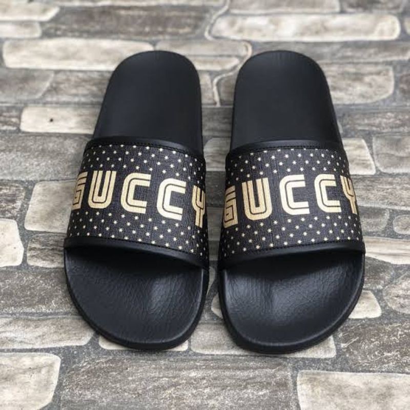 Sandal Cowok / Sandal Pria Flippers Gucci Star Sega " Black Gold "