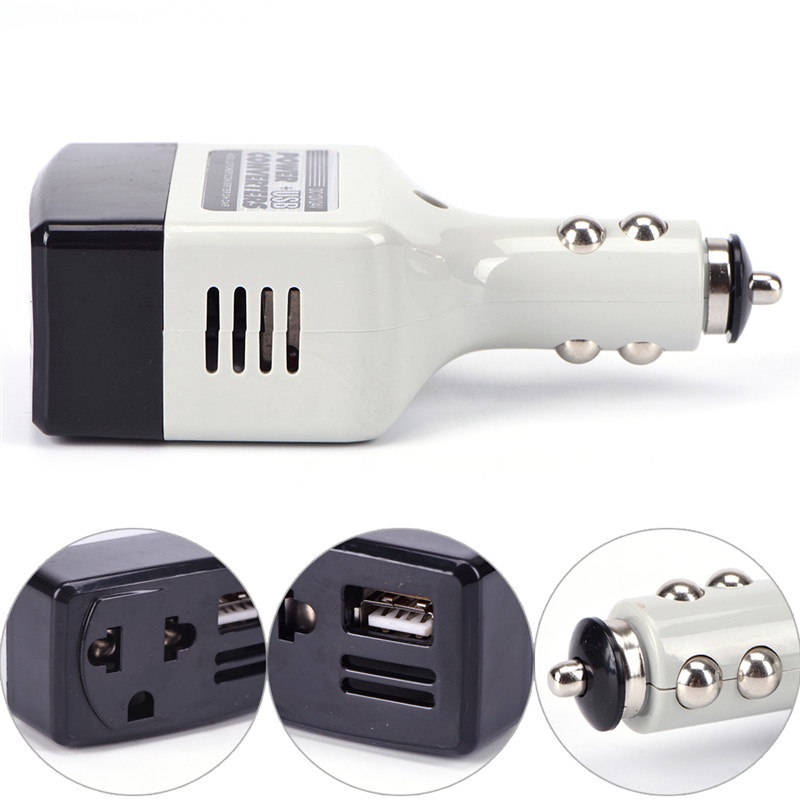 {LUCKID}Auto Charger Adapter DC 12V To AC Converter 220V Mobile Charger Power With USB