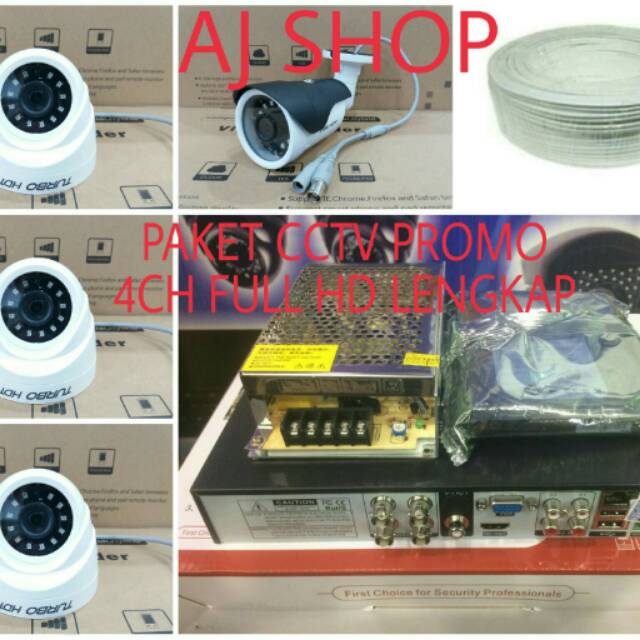 Promo Paket CCTV FULL HD TURBO HD-TVI Murah 4CH 4 Kamera CCTV Full HD TURBO HDTVI Tinggal Pasang