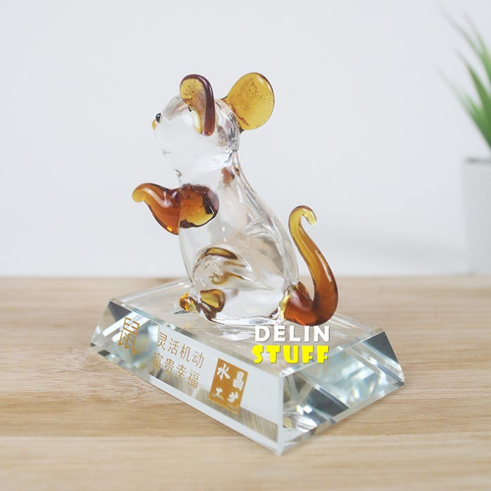 Patung Shio Tikus / Pajangan Kristal Shio Tikus / Kado Ulang Tahun 092