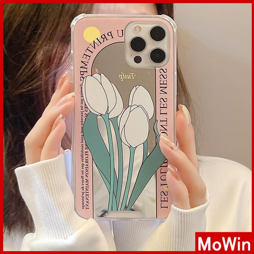 iPhone Case Acrylic Mirror Airbag Shockproof Protection Camera Cute Pink Tulip Flower Compatible For iPhone 11 iPhone 13 Pro Max iPhone 12 Pro Max iPhone 7 Plus iPhone x xr xs max