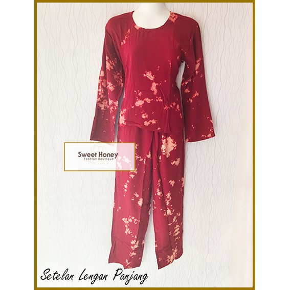 Sweet Honey ~ Gorsir Baju Setelan Tiedye Baju Lengan Panjang Tie Dye Wanita Piyama Hijab