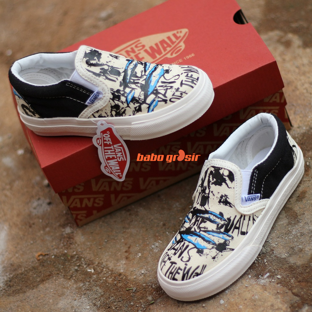 PROMO Sepatu Anak Vans Slip On Blue Tuna TOP Premium Quality | Bahan Kanvas, Sol Waffle DT Anti Slip Tidak Licin