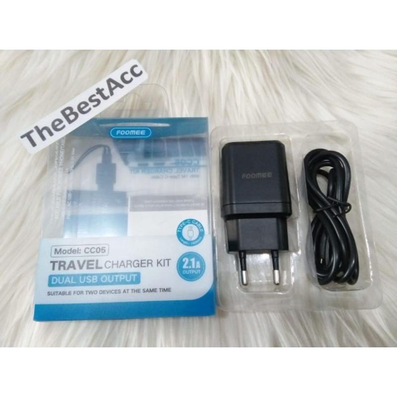 Travel Charger Kit Foomee CC05 Dual USB Output Max 2.1A Cable Type-C For Android Fast Charging