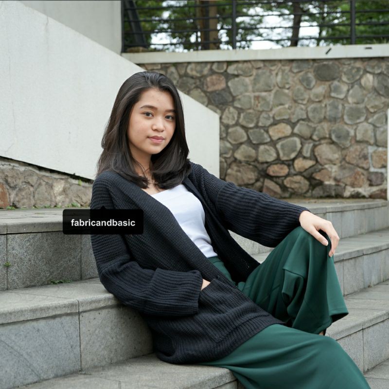 [ TEBAL ] Cardigan Rajut Oversize Wanita  |  Lavella Kardigan Rajut Oversize Outer Wanita-Hitam
