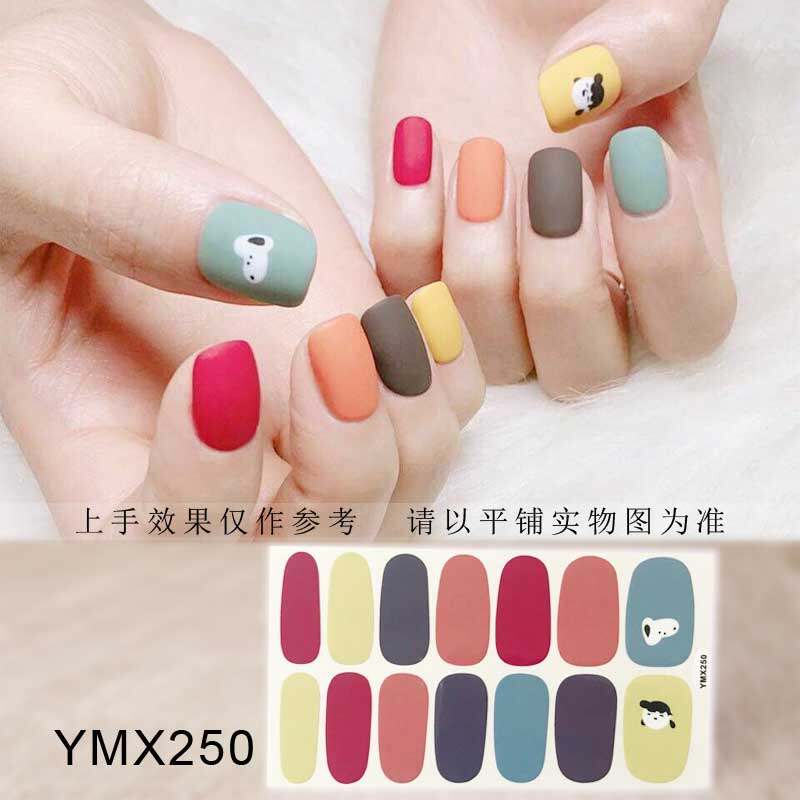 Ymx 14pcs / set Stiker Kuku Motif Kartun Grafiti Leopard YMX5 Aksen Glitter Anti Air Untuk Nail Art