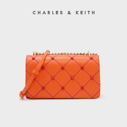 TAS SELEMPANG WANITA CHARLES & KEITH CLUTCH CNK-4353 ORANGE ORIGINAL IMPORT BATAM TERMURAH
