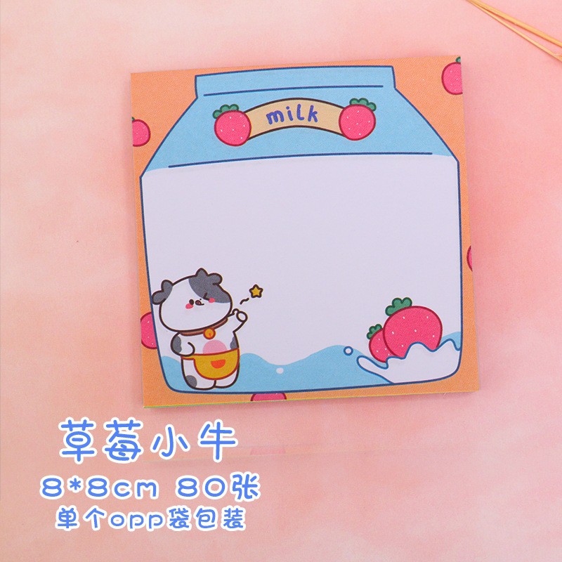 Sticky note memo pad sapi karakter hewan-Strawberry milk