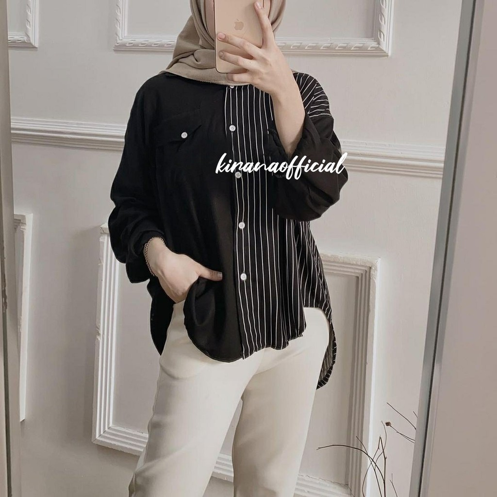 KIRANAOFFICIAL -  ( COD ) STRIPE COMBINE BLOUSE ( K10 )