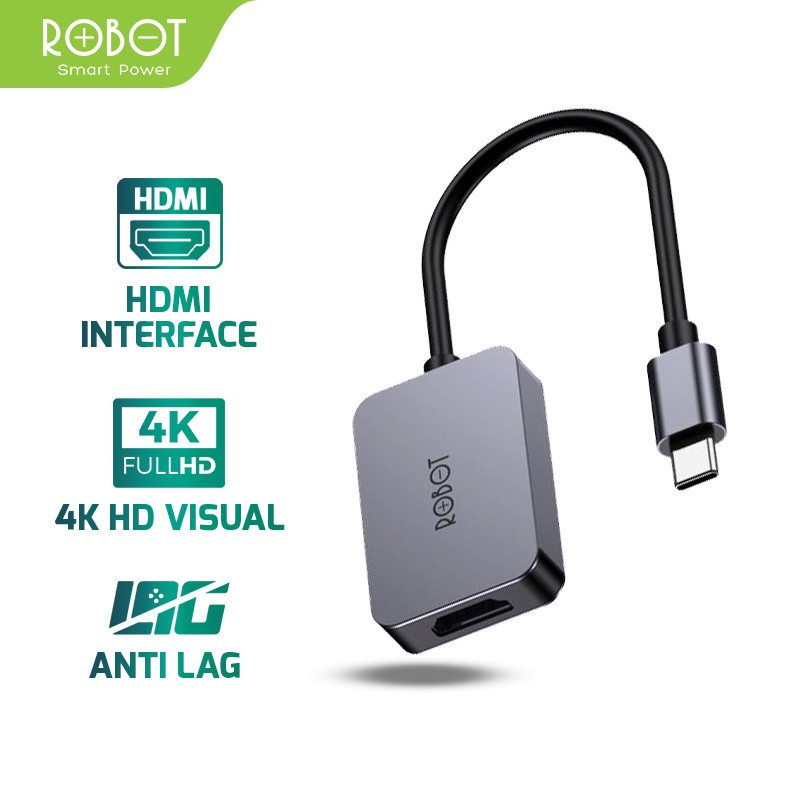 ROBOT HT100 Type-C to HDMI Adapter with 4K HDMI Aluminium Alloy  Garansi Resmi 1 Tahun