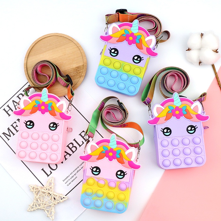 Tas Pop it Anak Pony Unicorn Lucu Import - Tas Selempang Anak Karakter Unicorn - Tas Pop It Terbaru Import - Tas Anak Lucu Pop It Fidget Toys - JL15