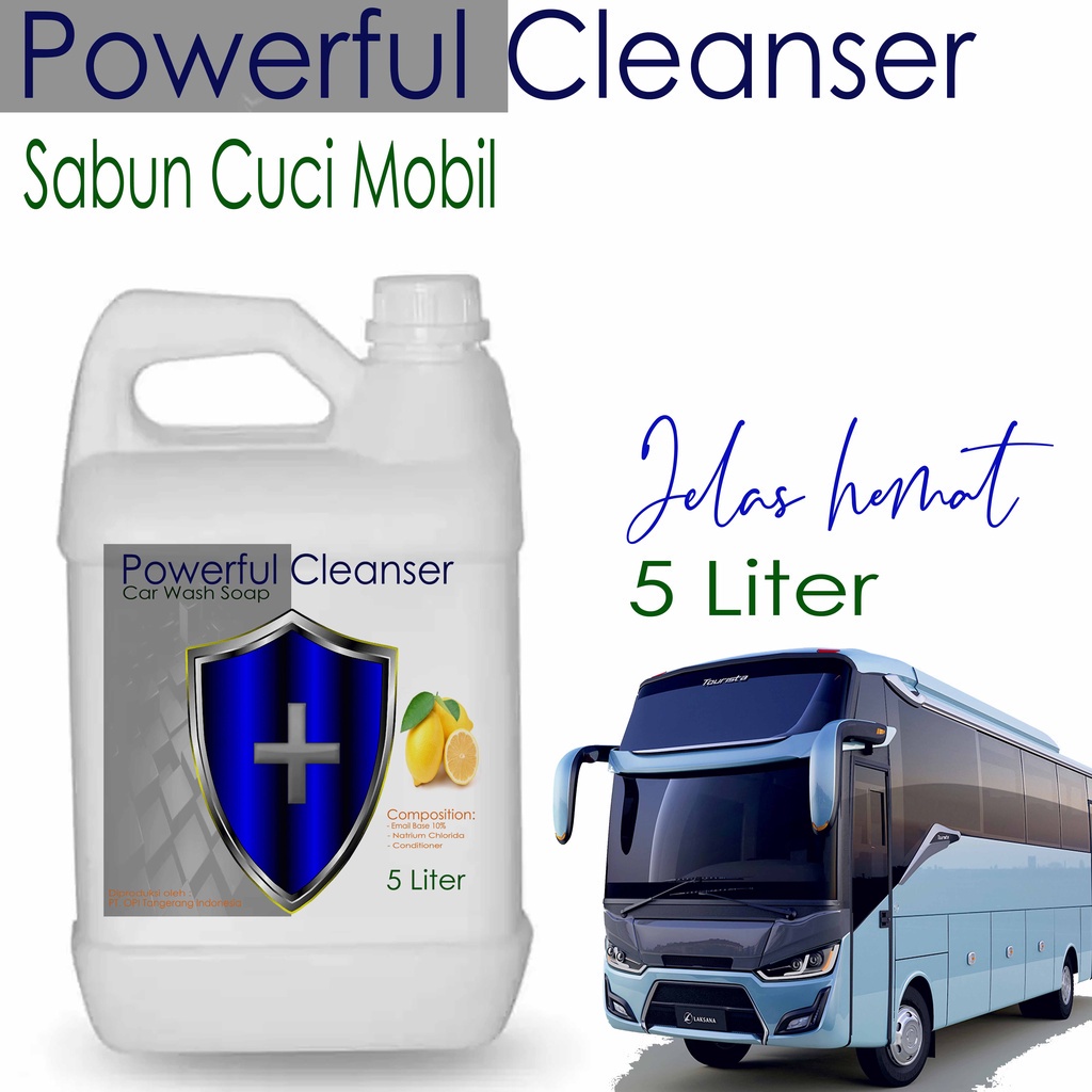 Sabun Mobil 1 Liter dan 5 Liter cair Powerful Cleanser untuk mencuci mobil kesayangan andabaru by Ovelly shop sudah ada izin edar resmi by Oke sabun suplayer