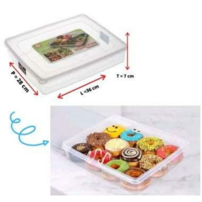 Tempat Donat/Box Donat Kotak/Toples Bronis/Box Plastik 600ml/Toples Gepeng/Ceper