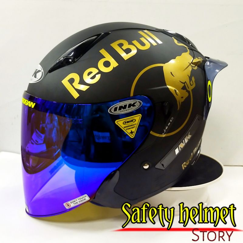 Helm INK METRO 2 solid White modif Paket Ganteng (White redbull)Helm original-P.G BK DOFT KC BLUE