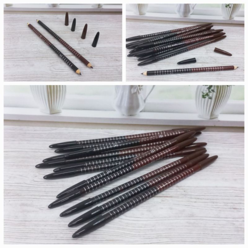 12Pcs Pensil Alis Eyebrow Pensil Bolak Balik Hitam Coklat Grosir