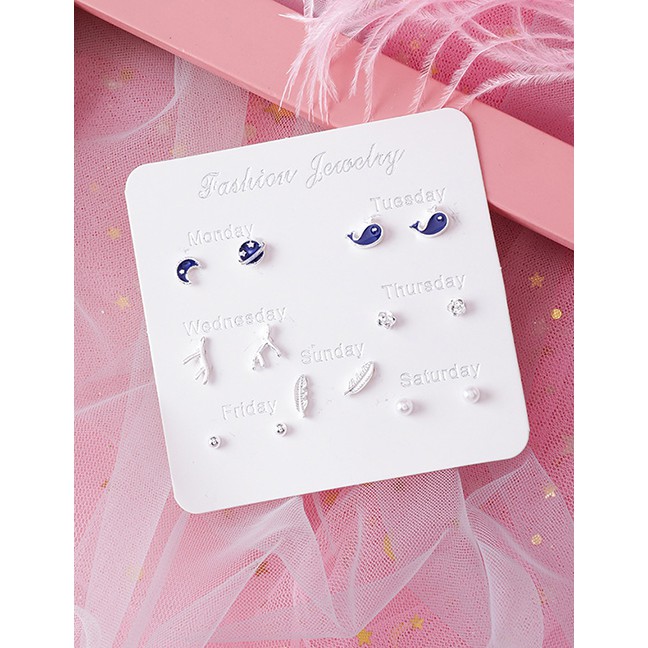 LRC Anting Set Fashion Platinum Star Moon Feather Dolphin Stud Set D63746