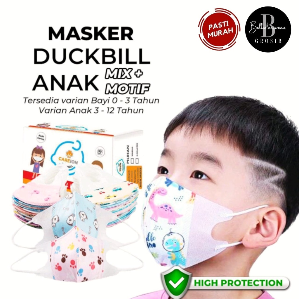 PER BOX 50 PC - MASKER ANAK KIDS DUCKBILL YB Y&amp;B STARK - CCARE C CARE 3PLY FACE MASK