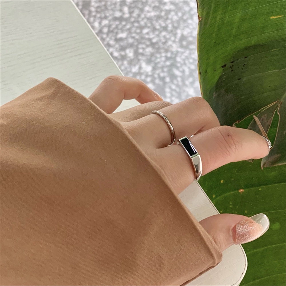 2pcs Cincin Jari Telunjuk Bentuk Geometris Gaya Retro Korea Untuk Wanita