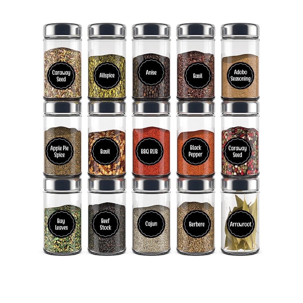 Solighter 144PCS Spices Jar Stiker Self-Adhesive Wadah Penyimpanan Kotak Bumbu Tahan Air Tag