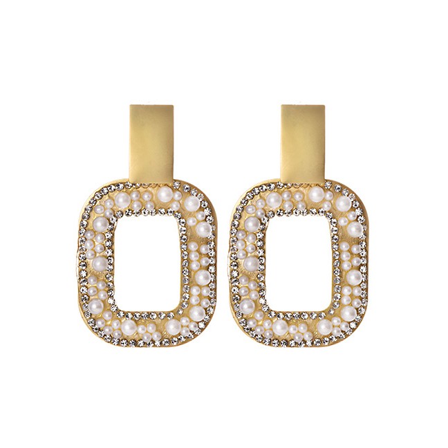 LRC Anting Tusuk Fashion Gold Alloy Diamond-studded Pearl Earrings F71706