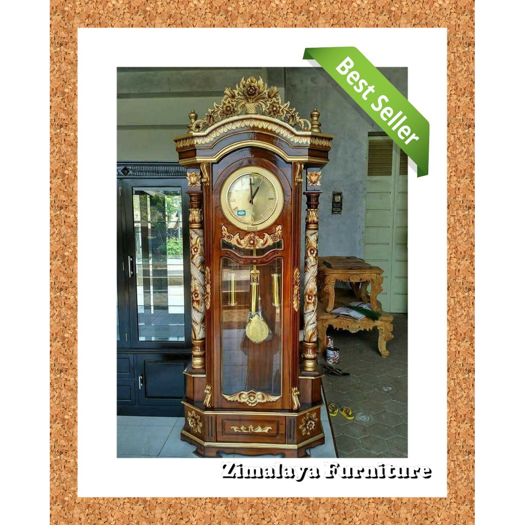 Almari Lemari Jam Hias Ukir Ruang Tamu Kayu Jati Jepara, Jam Hias Jati, Jam Gandul Jati