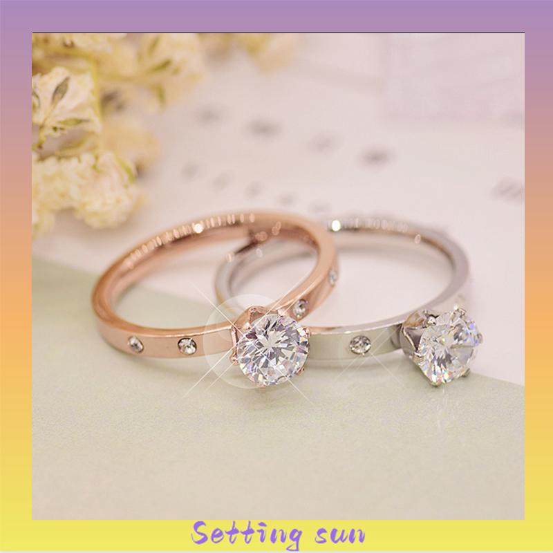 Cincin Berlian Imitasi Bahan Titanium Warna Rose Gold Untuk Wanita TN