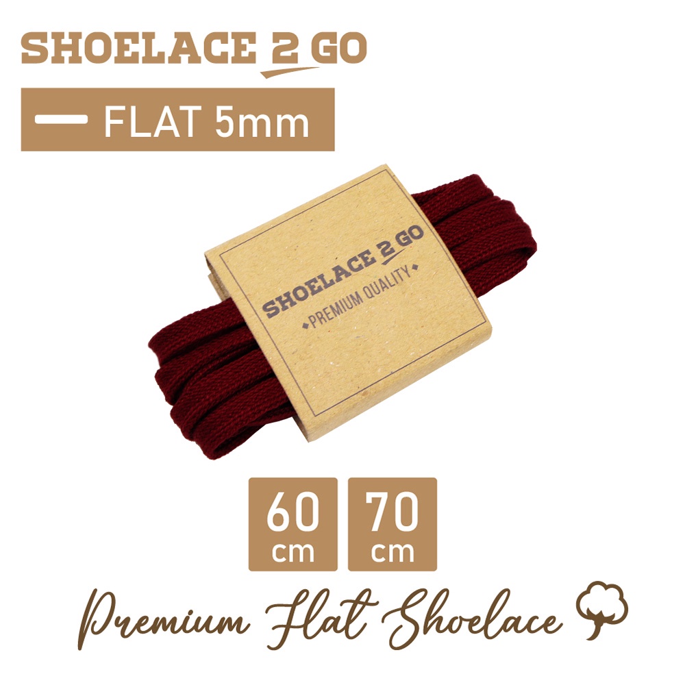 SHOELACE 2 GO PREMIUM TALI SEPATU GEPENG PIPIH FLAT F2 - RED MAROON - 60CM 70CM