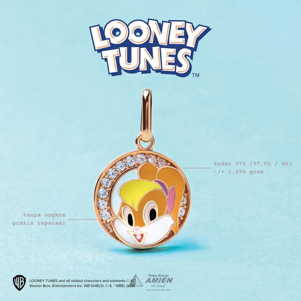 Toko Emas Amien Liontin Emas Asli Lotus Kadar 375 (37,5% / 8K) 1.290 Gram - Looney Tunes Kelinci Lol