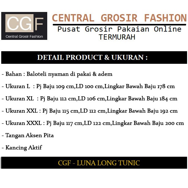 Luna Long Tunik - Central Grosir Fashion (CGF) - Ukuran L-3XL - Matt Baloteli