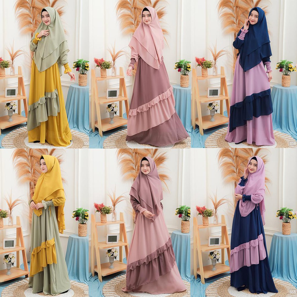 Gamis Ceruty polos set khimar berfuring NAZKIA model terbaru new fashion muslim style