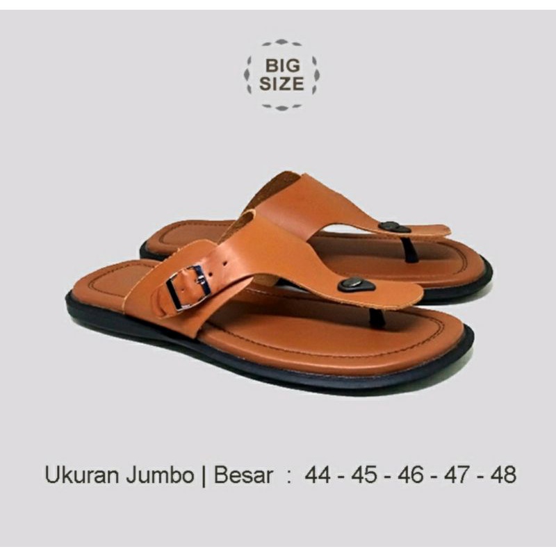 COD / Sendal Kulit Pria Big Size 44-48 Jepit Paku Kasual / Sandal JUMBO Leather Tan Ukuran Besar, 44