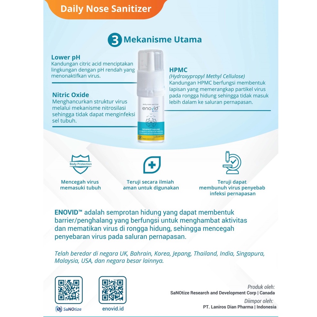 Enovid Daily Nose Sanitizer Spray Membunuh Covid-19