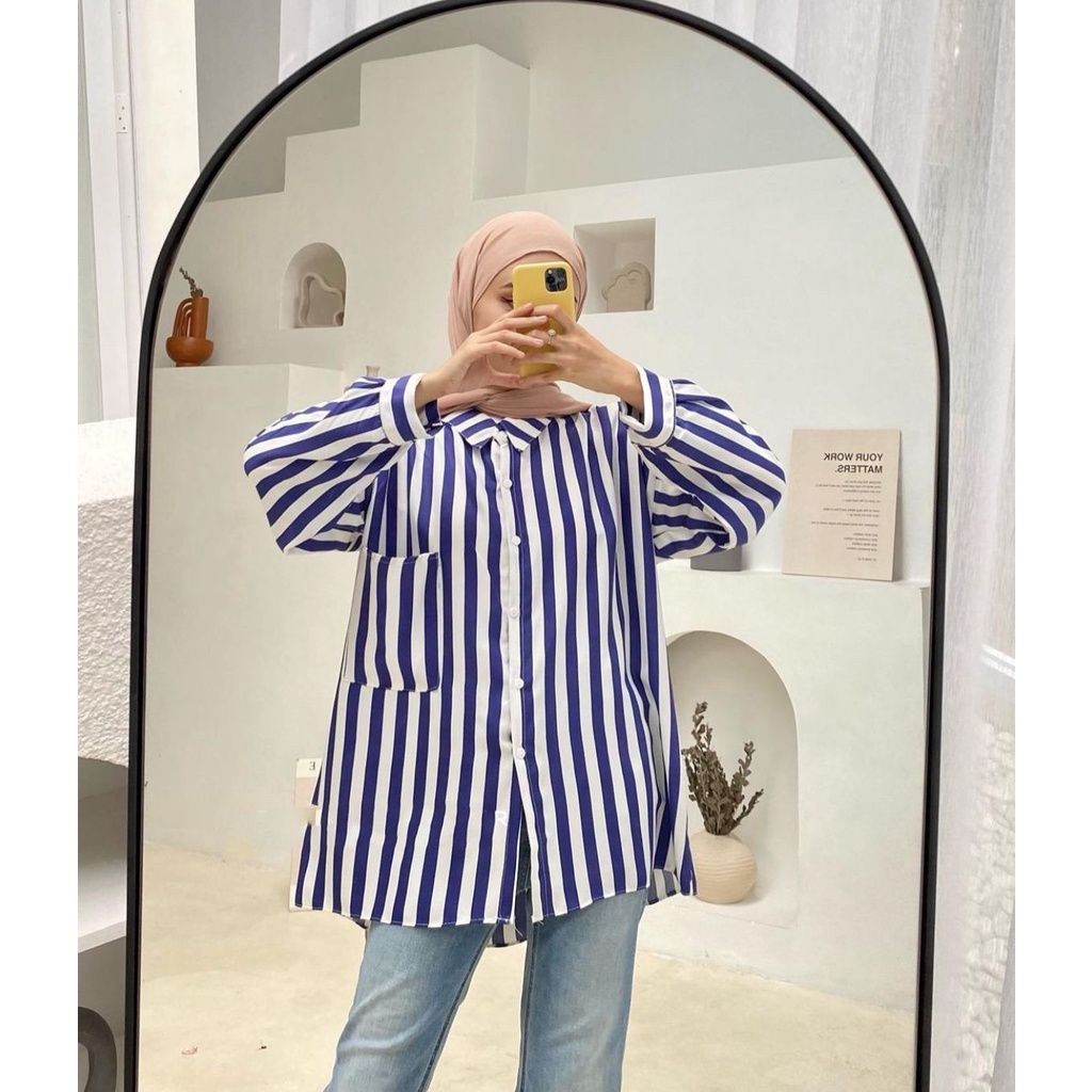 1KG MUAT 5PCS |  STRIPE KEMEJA SALUR OVERSIZE HITS OOTD SELEBGRAM FASHION GROSIR WANITA TERMURAH