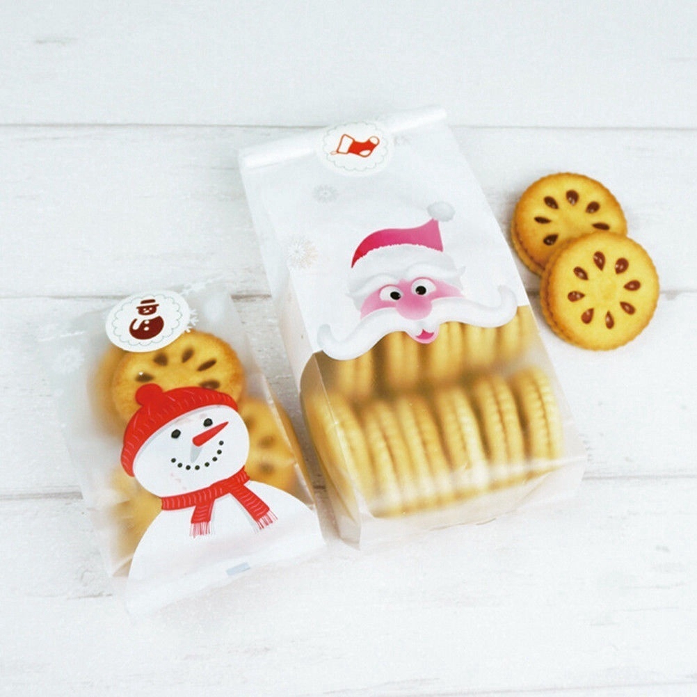 50pcs Christmas Biscuit Packaging Bags Cute Snowman Cookies Snack Gift Bag Baking Bags