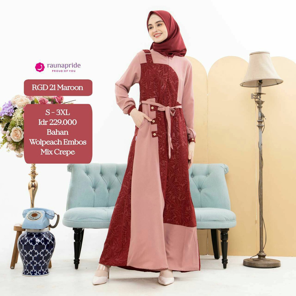 GAMIS RAUNA TERBARU / GAMIS RGD 21 MAROON / GAMIS DEWASA TERBARU 2022 BY RAUNA 100% ORIGINAL