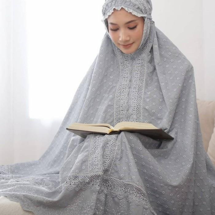 Mukenah khadijah katun paris original aplikasi full renda bordir