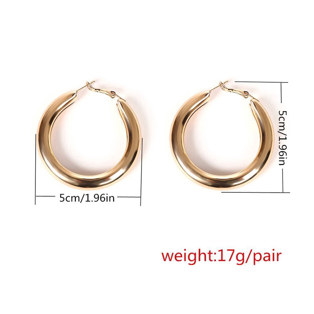 Punk Rock Minimalist 50mm Thick Tube Big Gold Alloy Round Circle Hoop Earrings