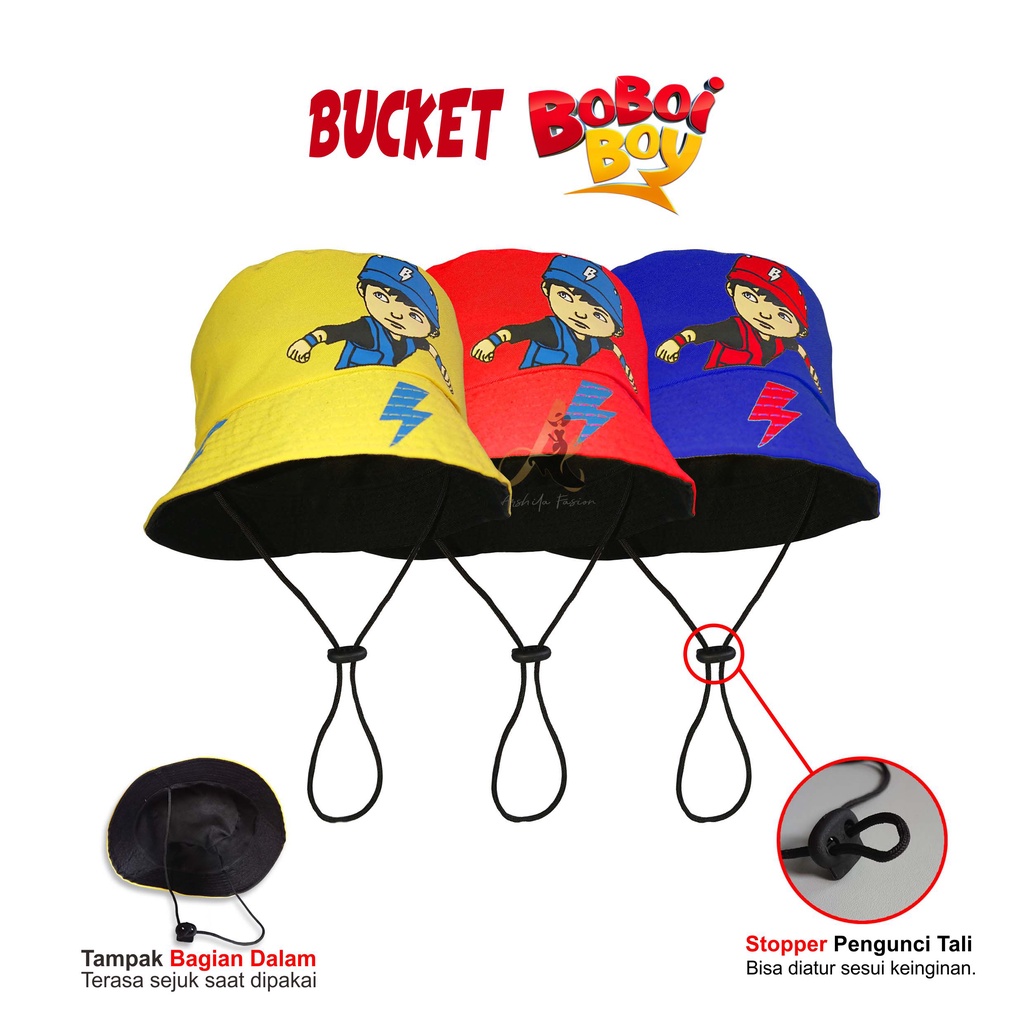 Topi Bucket Anak Laki Laki Perempuan Sablon Boboboy / Bucket Hat Anak