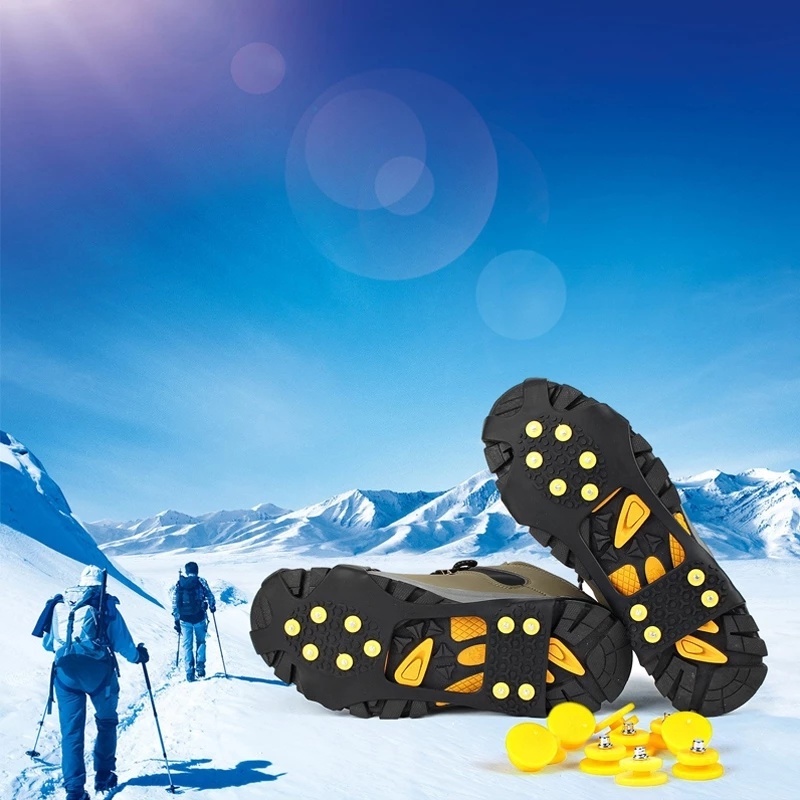 10pcs / Set Crampon Sepatu Anti slip Bahan Stainless Steel Untuk Outdoor / Climbing / Musim Dingin / Es / Salju