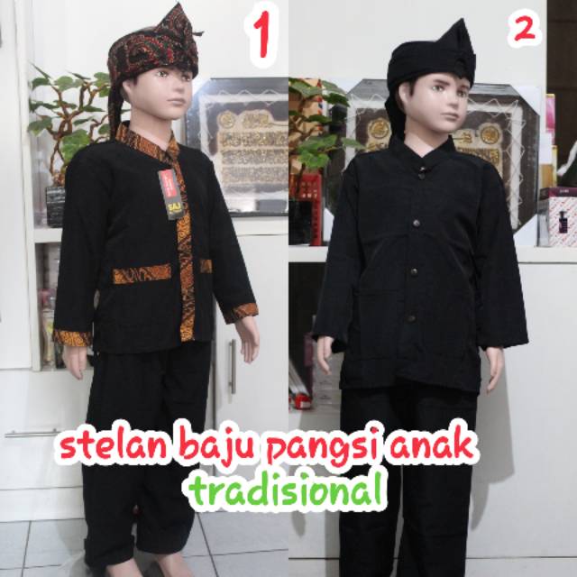 stelan baju celana pangsi silat anak anak batik dan polos tradisional sunda jawa betawi 2-6 tahun