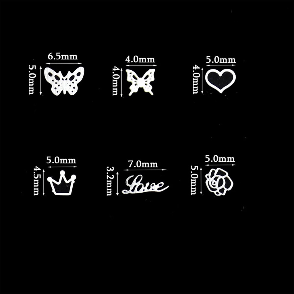 50 Pcs / Box Ornamen 3D Bentuk Bunga Butterfly Mahkota Bahan Metal Untuk Aksesoris Nail Art Manicure