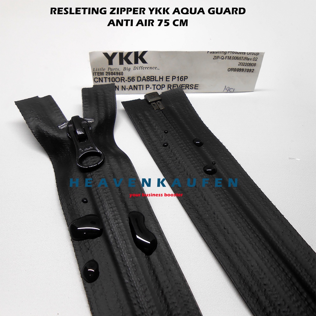 Resleting Zipper Jaket YKK Aqua Guar Anti Air Waterproof 75 cm Atau 30 inch Set Open End Hitam High Quality