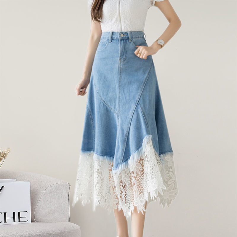 AR6 Rok panjang wanita Denim /Rok Jeans cewek Fashion2025 Rok kekinian ok jeans panjang import/Rok