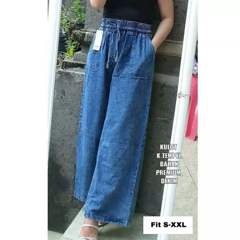 Celana Kulot Jeans Wanita Kantong Tempel Premium Softjeans Denim