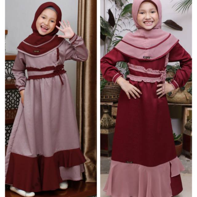 Kagumi kids 61 Maroon,marsala gamis anak terbaru