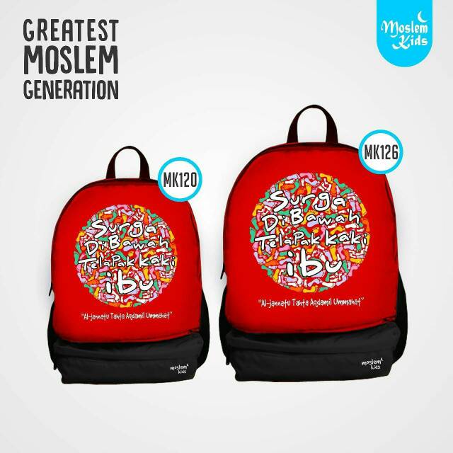Tas anak sekolah bacpack Paud TK SD SMP  waterproff  karakter Ibu  merah ori moslim kids cewek cowok