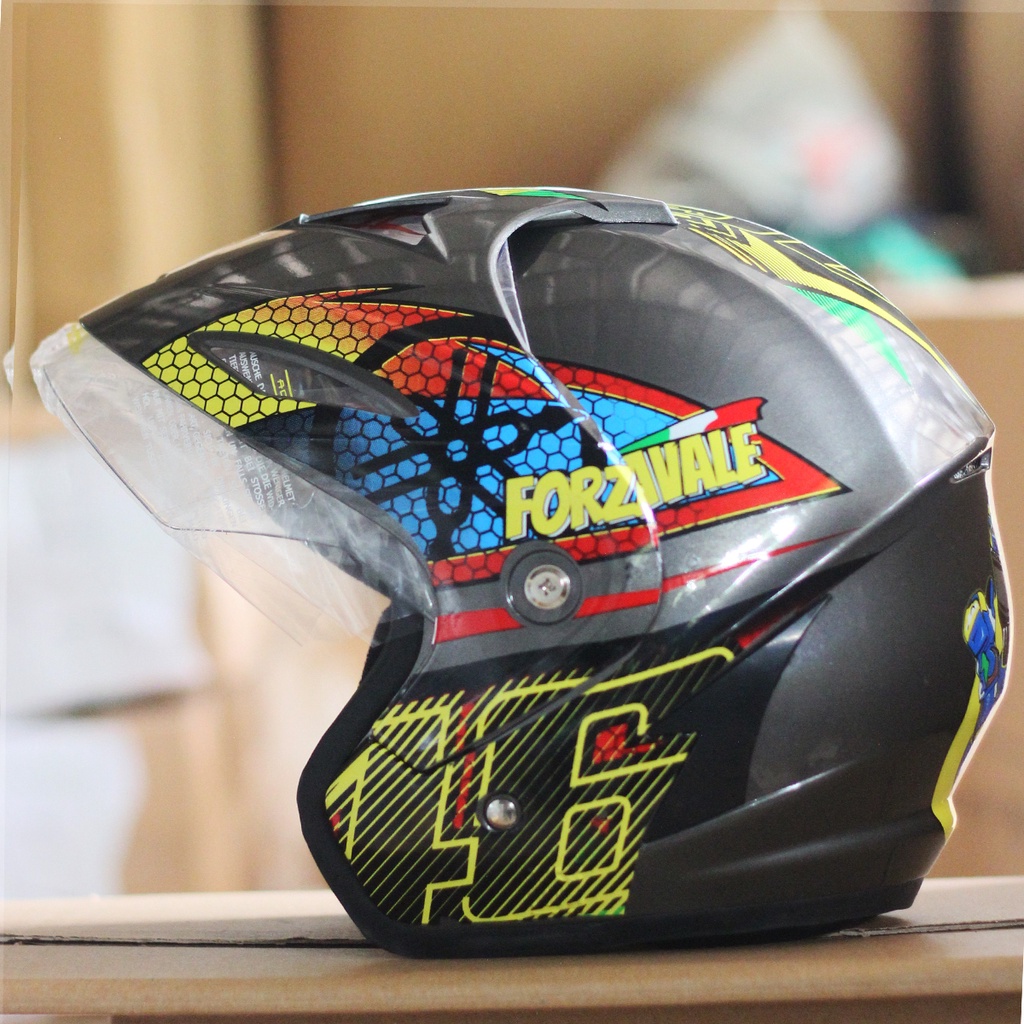 Helm Half Face MLA JP5 Motif Kaca Single Visor Clear Untuk Pria Dan Wanita Dewasa COD