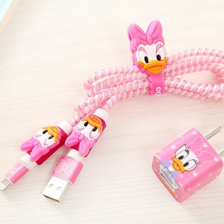 Set 4 In 1 Pelindung Kabel Charger Usb + Stiker Spiral Motif Kartun Untuk Huawei / Oppo / Vivo / Samsung